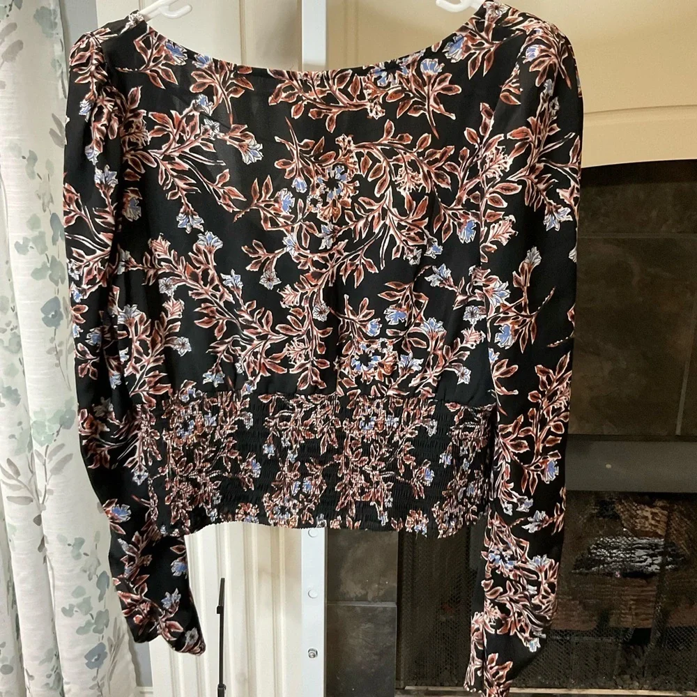 Free People Black and Pink Floral Blouse
